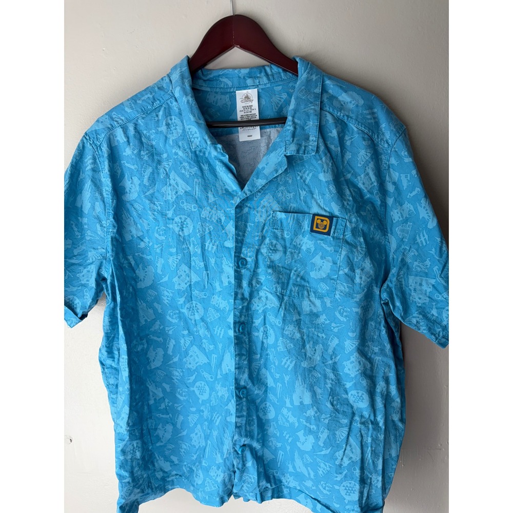 Disney Parks Walt Disney World Blue Icon Print Button Up Shirt Mens XXL